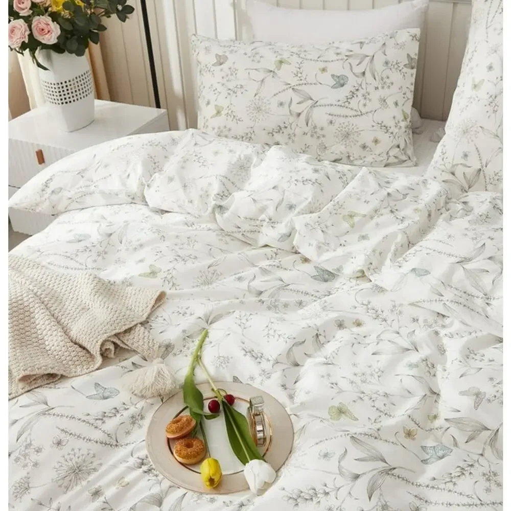Premium Duvet Set 100% Cotton Floral Duvet Cover + Fitted Sheet + 2 Pillow Cases